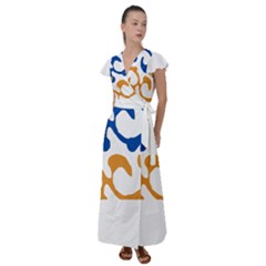 Abstract Swirl Gold And Blue Pattern T- Shirt Abstract Swirl Gold And Blue Pattern T- Shirt Flutter Sleeve Maxi Dress