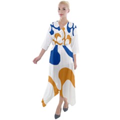 Abstract Swirl Gold And Blue Pattern T- Shirt Abstract Swirl Gold And Blue Pattern T- Shirt Quarter Sleeve Wrap Front Maxi Dress