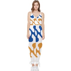 Abstract Swirl Gold And Blue Pattern T- Shirt Abstract Swirl Gold And Blue Pattern T- Shirt Sleeveless Tie Ankle Chiffon Jumpsuit