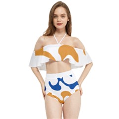 Abstract Swirl Gold And Blue Pattern T- Shirt Abstract Swirl Gold And Blue Pattern T- Shirt Halter Flowy Bikini Set 