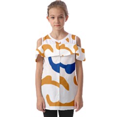 Abstract Swirl Gold And Blue Pattern T- Shirt Abstract Swirl Gold And Blue Pattern T- Shirt Fold Over Open Sleeve Top