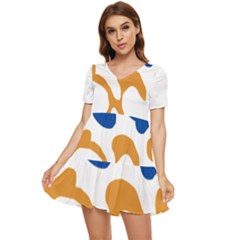 Abstract Swirl Gold And Blue Pattern T- Shirt Abstract Swirl Gold And Blue Pattern T- Shirt Tiered Short Sleeve Babydoll Dress