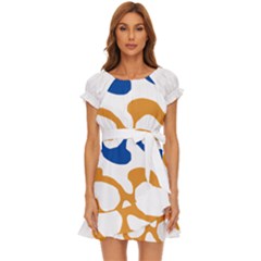 Abstract Swirl Gold And Blue Pattern T- Shirt Abstract Swirl Gold And Blue Pattern T- Shirt Puff Sleeve Frill Dress