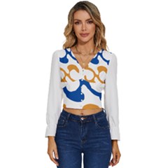 Abstract Swirl Gold And Blue Pattern T- Shirt Abstract Swirl Gold And Blue Pattern T- Shirt Long Sleeve V-Neck Top