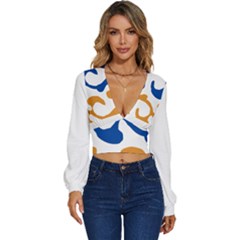 Abstract Swirl Gold And Blue Pattern T- Shirt Abstract Swirl Gold And Blue Pattern T- Shirt Long Sleeve Deep-V Velour Top