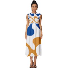 Abstract Swirl Gold And Blue Pattern T- Shirt Abstract Swirl Gold And Blue Pattern T- Shirt Sleeveless Round Neck Midi Dress