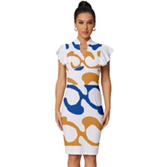 Abstract Swirl Gold And Blue Pattern T- Shirt Abstract Swirl Gold And Blue Pattern T- Shirt Vintage Frill Sleeve V-Neck Bodycon Dress