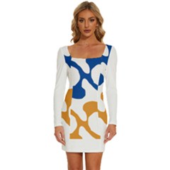 Abstract Swirl Gold And Blue Pattern T- Shirt Abstract Swirl Gold And Blue Pattern T- Shirt Long Sleeve Square Neck Bodycon Velvet Dress