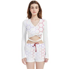 Abstract T- Shirt Honeycomb Pattern 7 Velvet Wrap Crop Top And Shorts Set