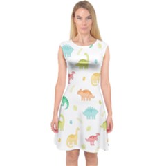 Animals Dinosaurs T-rex Pattern Capsleeve Midi Dress