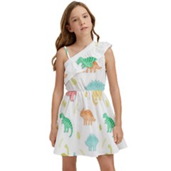 Animals Dinosaurs T-rex Pattern Kids  One Shoulder Party Dress