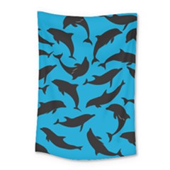 Dolphin Silhouette Pattern Small Tapestry by Pakjumat