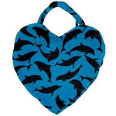 Dolphin Silhouette Pattern Giant Heart Shaped Tote by Pakjumat