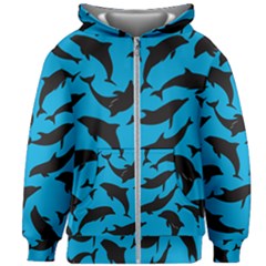 Dolphin Silhouette Pattern Kids  Zipper Hoodie Without Drawstring by Pakjumat