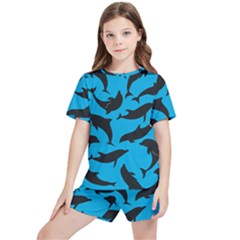 Dolphin Silhouette Pattern Kids  T-shirt And Sports Shorts Set by Pakjumat