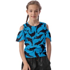 Dolphin Silhouette Pattern Kids  Butterfly Cutout T-shirt by Pakjumat