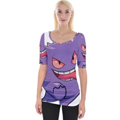 Purple Funny Monster Wide Neckline T-shirt