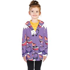 Purple Funny Monster Kids  Double Breasted Button Coat