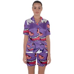 Purple Funny Monster Satin Short Sleeve Pajamas Set by Sarkoni