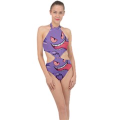 Purple Funny Monster Halter Side Cut Swimsuit by Sarkoni