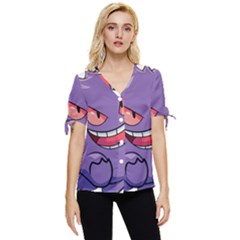 Purple Funny Monster Bow Sleeve Button Up Top by Sarkoni