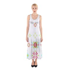 Christmas Cross Stitch Pattern Effect Holidays Symmetry Sleeveless Maxi Dress