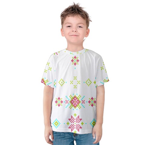 Christmas Cross Stitch Pattern Effect Holidays Symmetry Kids  Cotton T-shirt by Sarkoni