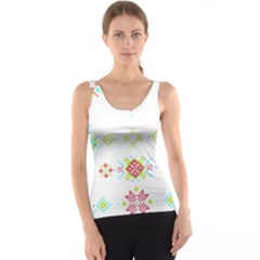 Christmas Cross Stitch Pattern Effect Holidays Symmetry Women s Basic Tank Top