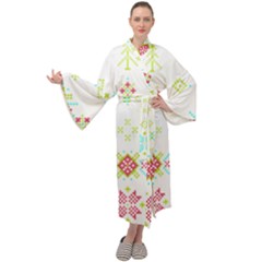 Christmas Cross Stitch Pattern Effect Holidays Symmetry Maxi Velvet Kimono by Sarkoni