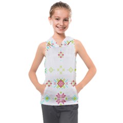 Christmas Cross Stitch Pattern Effect Holidays Symmetry Kids  Sleeveless Hoodie by Sarkoni