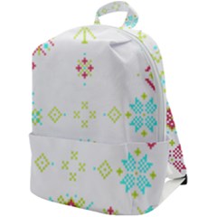 Christmas Cross Stitch Pattern Effect Holidays Symmetry Zip Up Backpack by Sarkoni