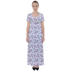 Christmas Shading Festivals Floral Pattern High Waist Short Sleeve Maxi Dress