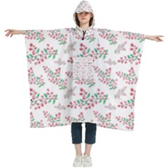 Christmas Shading Festivals Floral Pattern Women s Hooded Rain Ponchos by Sarkoni