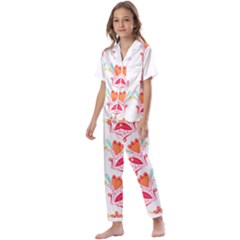 Batik T- Shirt Batik Flower Pattern8 Kids  Satin Short Sleeve Pajamas Set by EnriqueJohnson