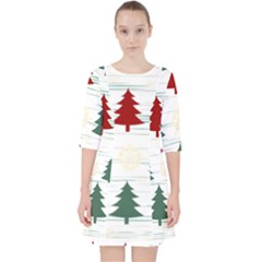 Christmas Tree Snowflake Pattern Quarter Sleeve Pocket Dress by Sarkoni