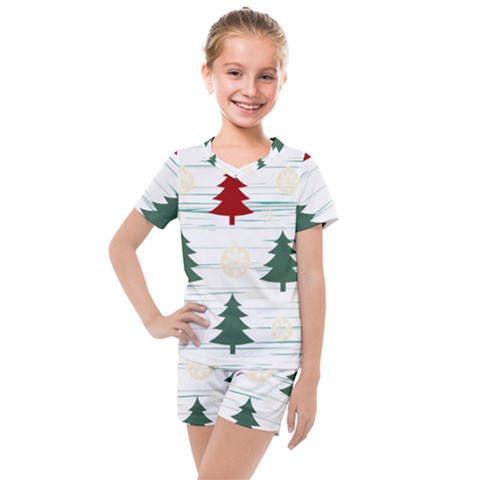 Christmas Tree Snowflake Pattern Kids  Mesh T-shirt And Shorts Set by Sarkoni