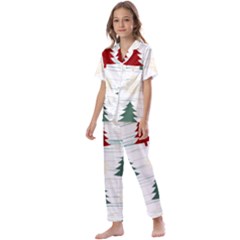 Christmas Tree Snowflake Pattern Kids  Satin Short Sleeve Pajamas Set