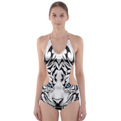 White And Black Tiger Cut-out One Piece Swimsuit