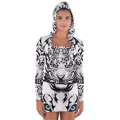 White And Black Tiger Long Sleeve Hooded T-shirt