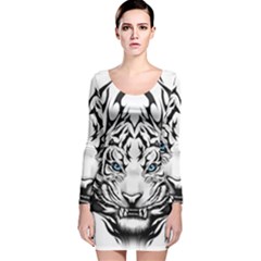 White And Black Tiger Long Sleeve Velvet Bodycon Dress