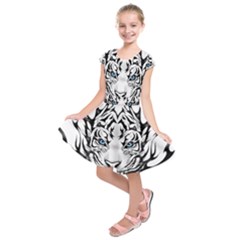 White And Black Tiger Kids  Short Sleeve Dress