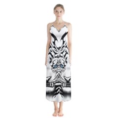 White And Black Tiger Button Up Chiffon Maxi Dress by Sarkoni