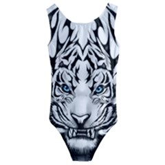 White And Black Tiger Kids  Cut-out Back One Piece Swimsuit