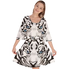 White And Black Tiger Velour Kimono Dress by Sarkoni