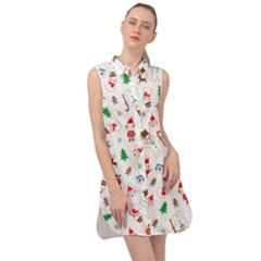 Christmas Santa Claus Pattern Sleeveless Shirt Dress by Sarkoni