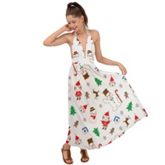 Christmas Santa Claus Pattern Backless Maxi Beach Dress