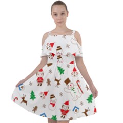 Christmas Santa Claus Pattern Cut Out Shoulders Chiffon Dress by Sarkoni