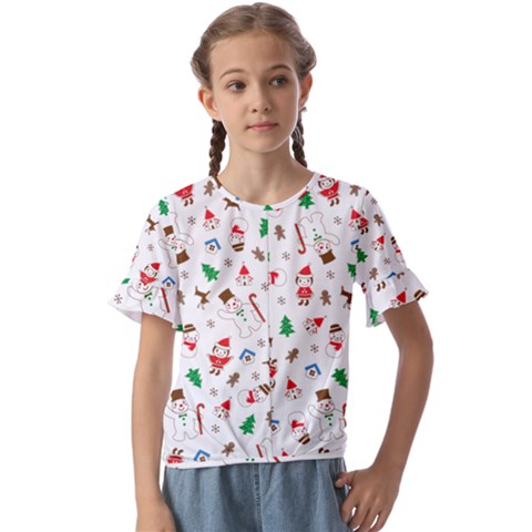 Christmas Santa Claus Pattern Kids  Cuff Sleeve Scrunch Bottom T-shirt by Sarkoni