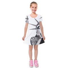 Funny Statue Of Liberty Parody Kids  Short Sleeve Velvet Dress