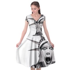 Funny Statue Of Liberty Parody Cap Sleeve Wrap Front Dress